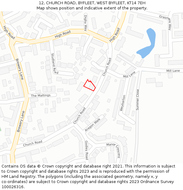 12, CHURCH ROAD, BYFLEET, WEST BYFLEET, KT14 7EH: Location map and indicative extent of plot