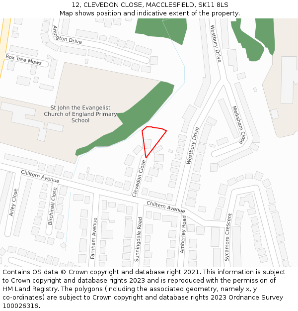 12, CLEVEDON CLOSE, MACCLESFIELD, SK11 8LS: Location map and indicative extent of plot