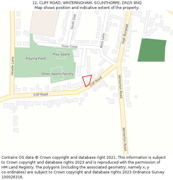 12, CLIFF ROAD, WINTERINGHAM, SCUNTHORPE, DN15 9NQ: Location map and indicative extent of plot