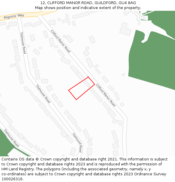 12, CLIFFORD MANOR ROAD, GUILDFORD, GU4 8AG: Location map and indicative extent of plot