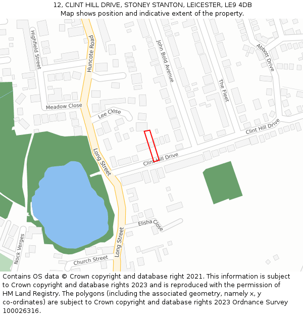 12, CLINT HILL DRIVE, STONEY STANTON, LEICESTER, LE9 4DB: Location map and indicative extent of plot