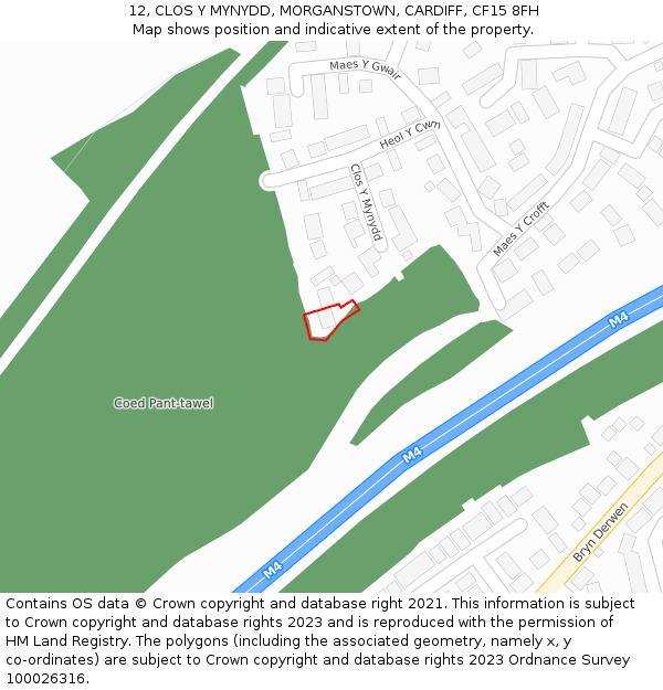 12, CLOS Y MYNYDD, MORGANSTOWN, CARDIFF, CF15 8FH: Location map and indicative extent of plot