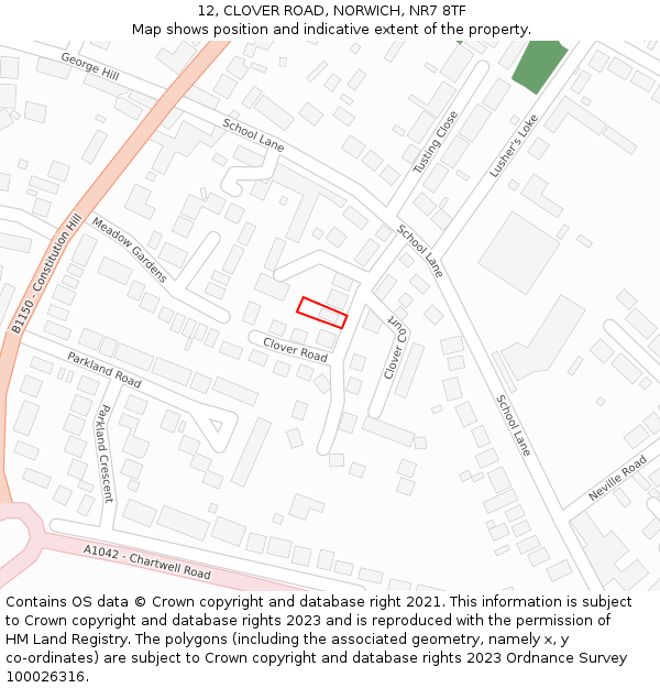 12, CLOVER ROAD, NORWICH, NR7 8TF: Location map and indicative extent of plot