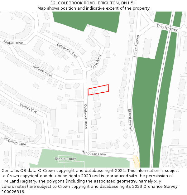 12, COLEBROOK ROAD, BRIGHTON, BN1 5JH: Location map and indicative extent of plot