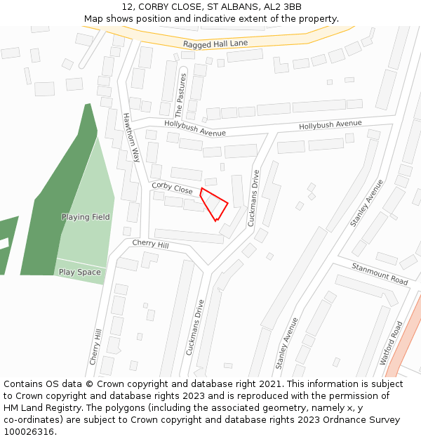 12, CORBY CLOSE, ST ALBANS, AL2 3BB: Location map and indicative extent of plot