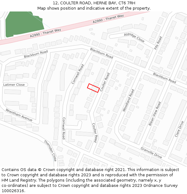 12, COULTER ROAD, HERNE BAY, CT6 7RH: Location map and indicative extent of plot