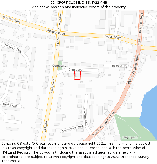 12, CROFT CLOSE, DISS, IP22 4NB: Location map and indicative extent of plot