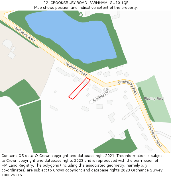 12, CROOKSBURY ROAD, FARNHAM, GU10 1QE: Location map and indicative extent of plot