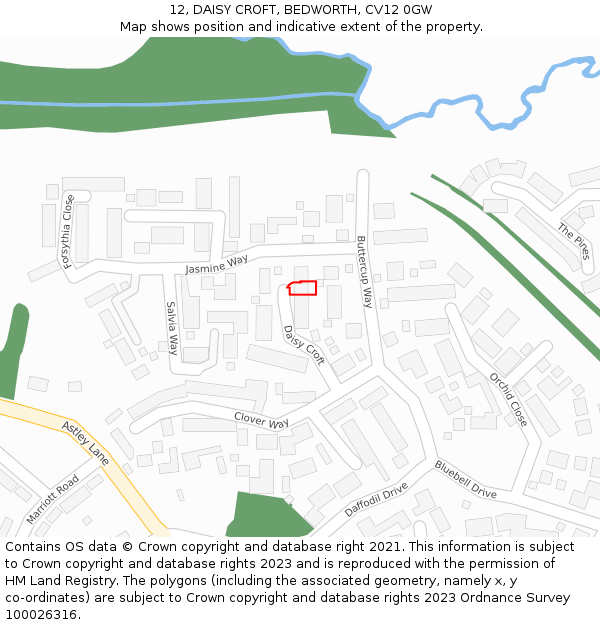 12, DAISY CROFT, BEDWORTH, CV12 0GW: Location map and indicative extent of plot