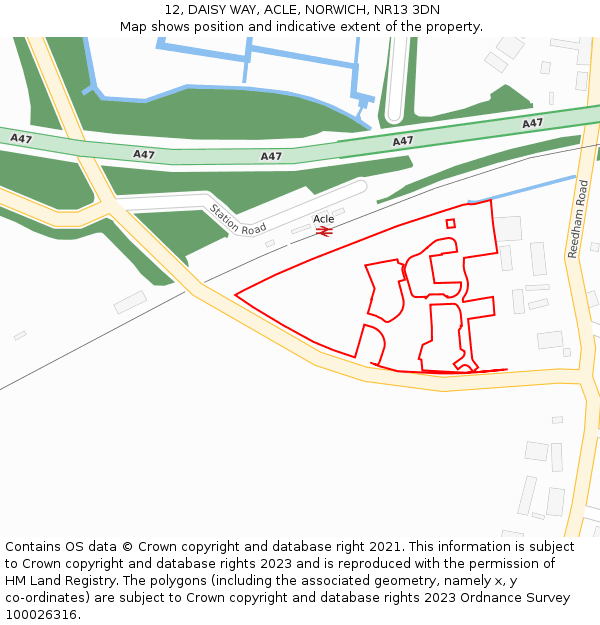 12, DAISY WAY, ACLE, NORWICH, NR13 3DN: Location map and indicative extent of plot