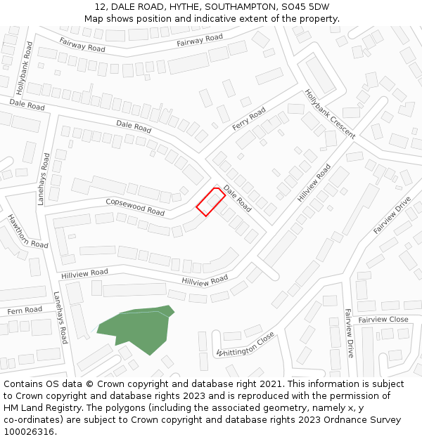 12, DALE ROAD, HYTHE, SOUTHAMPTON, SO45 5DW: Location map and indicative extent of plot