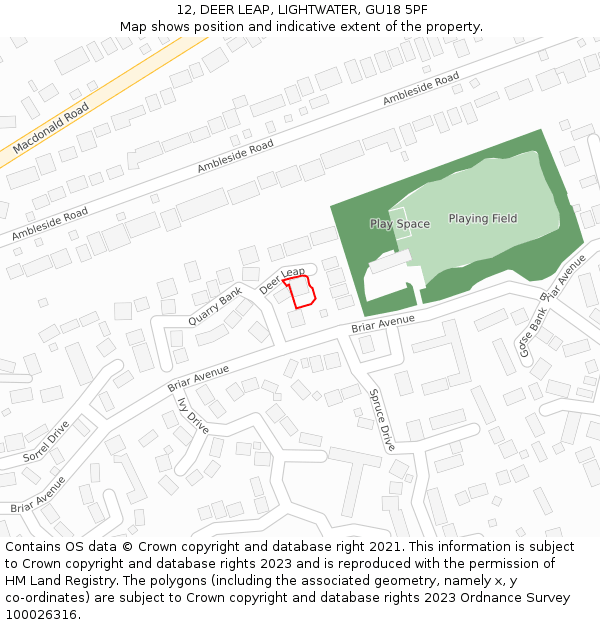 12, DEER LEAP, LIGHTWATER, GU18 5PF: Location map and indicative extent of plot