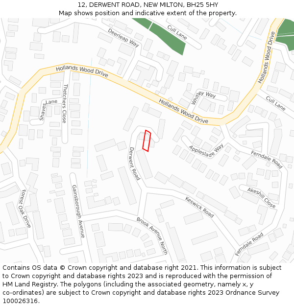 12, DERWENT ROAD, NEW MILTON, BH25 5HY: Location map and indicative extent of plot