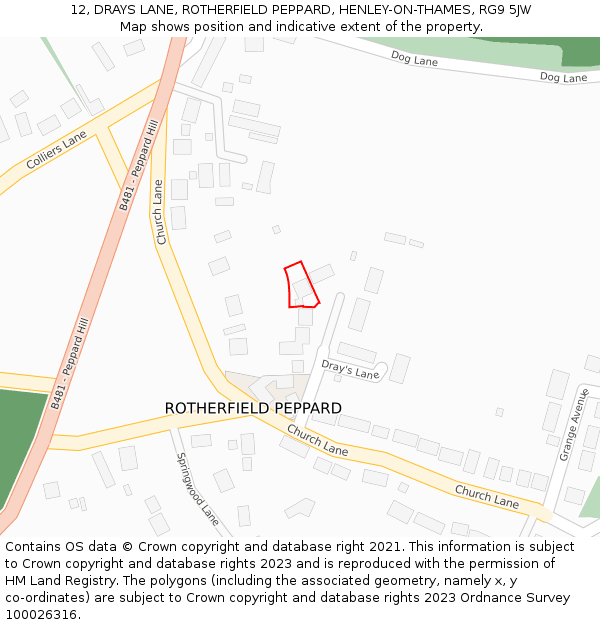 12, DRAYS LANE, ROTHERFIELD PEPPARD, HENLEY-ON-THAMES, RG9 5JW: Location map and indicative extent of plot