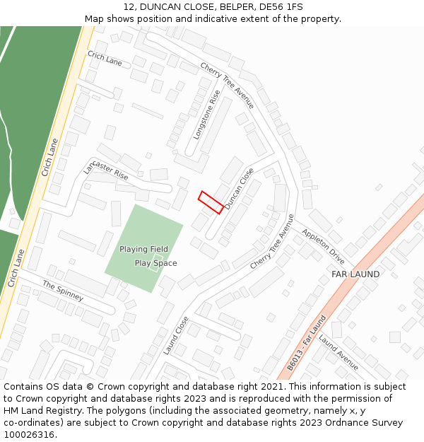 12, DUNCAN CLOSE, BELPER, DE56 1FS: Location map and indicative extent of plot