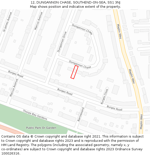 12, DUNGANNON CHASE, SOUTHEND-ON-SEA, SS1 3NJ: Location map and indicative extent of plot