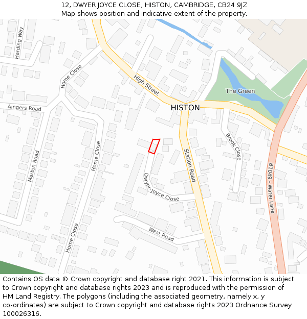 12, DWYER JOYCE CLOSE, HISTON, CAMBRIDGE, CB24 9JZ: Location map and indicative extent of plot