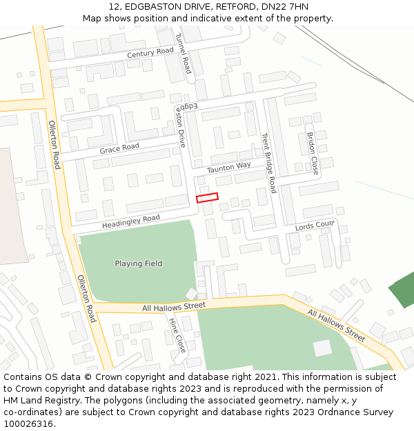 12, EDGBASTON DRIVE, RETFORD, DN22 7HN: Location map and indicative extent of plot