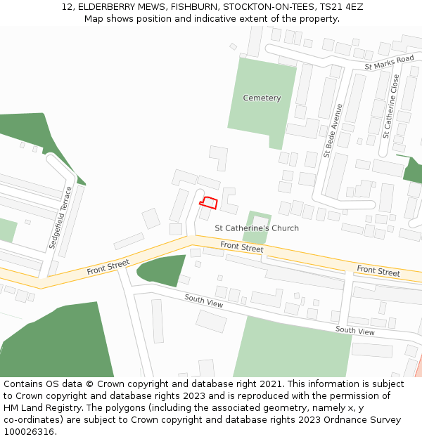 12, ELDERBERRY MEWS, FISHBURN, STOCKTON-ON-TEES, TS21 4EZ: Location map and indicative extent of plot