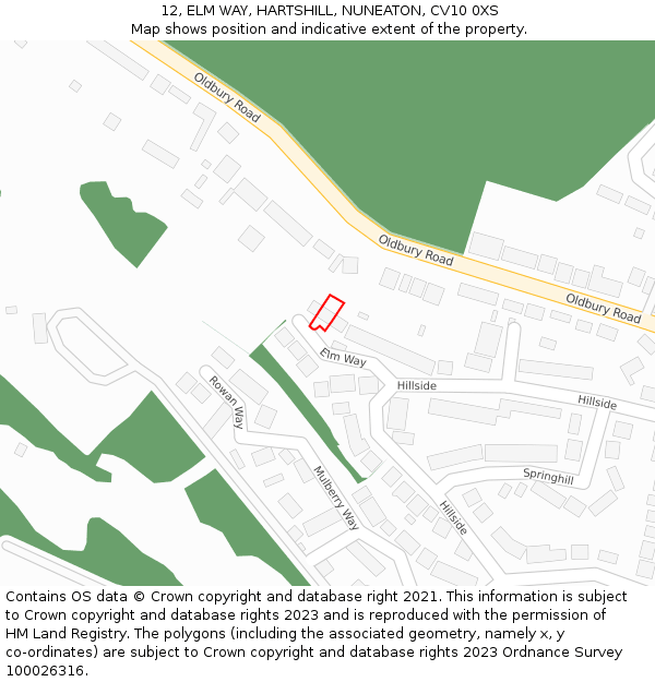 12, ELM WAY, HARTSHILL, NUNEATON, CV10 0XS: Location map and indicative extent of plot