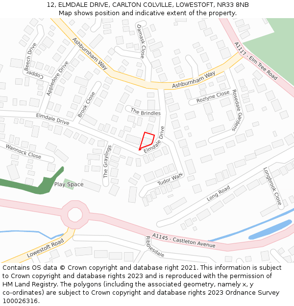 12, ELMDALE DRIVE, CARLTON COLVILLE, LOWESTOFT, NR33 8NB: Location map and indicative extent of plot