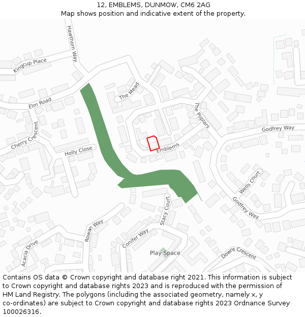 12, EMBLEMS, DUNMOW, CM6 2AG: Location map and indicative extent of plot