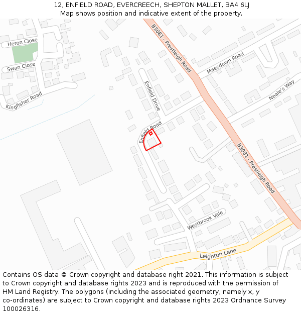 12, ENFIELD ROAD, EVERCREECH, SHEPTON MALLET, BA4 6LJ: Location map and indicative extent of plot