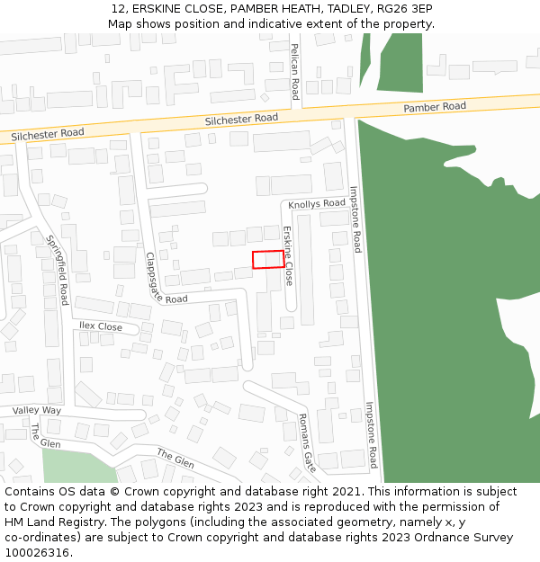 12, ERSKINE CLOSE, PAMBER HEATH, TADLEY, RG26 3EP: Location map and indicative extent of plot