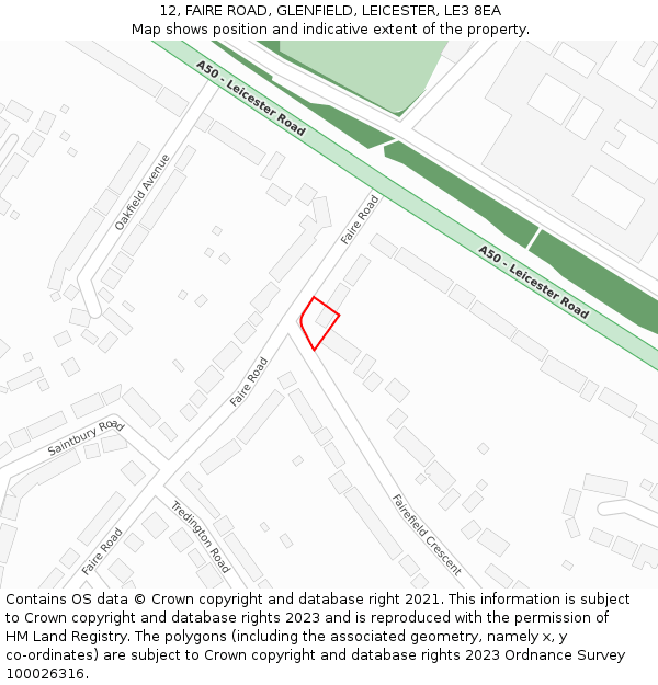 12, FAIRE ROAD, GLENFIELD, LEICESTER, LE3 8EA: Location map and indicative extent of plot