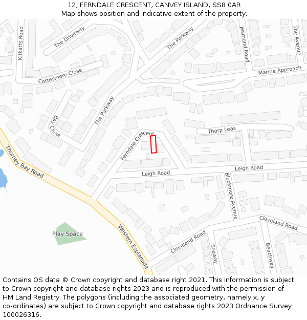 12, FERNDALE CRESCENT, CANVEY ISLAND, SS8 0AR: Location map and indicative extent of plot