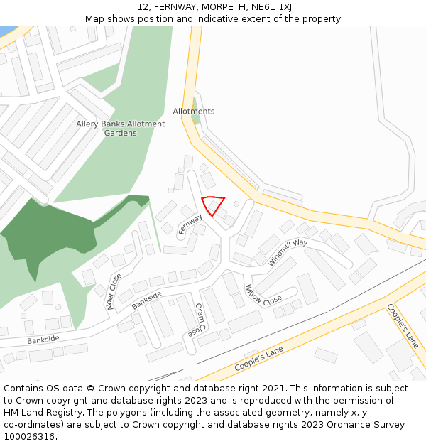 12, FERNWAY, MORPETH, NE61 1XJ: Location map and indicative extent of plot