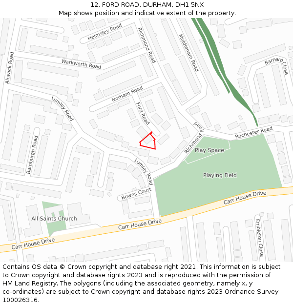 12, FORD ROAD, DURHAM, DH1 5NX: Location map and indicative extent of plot