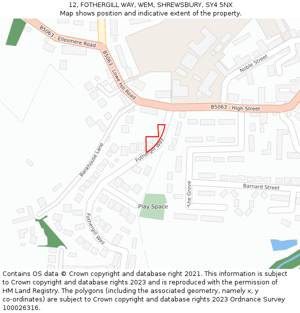 12, FOTHERGILL WAY, WEM, SHREWSBURY, SY4 5NX: Location map and indicative extent of plot