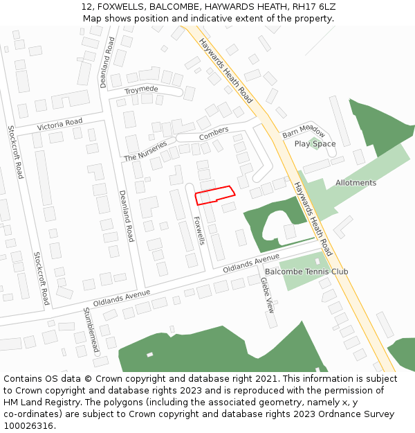 12, FOXWELLS, BALCOMBE, HAYWARDS HEATH, RH17 6LZ: Location map and indicative extent of plot