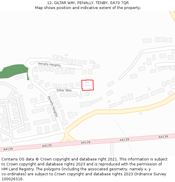 12, GILTAR WAY, PENALLY, TENBY, SA70 7QR: Location map and indicative extent of plot