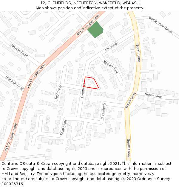 12, GLENFIELDS, NETHERTON, WAKEFIELD, WF4 4SH: Location map and indicative extent of plot