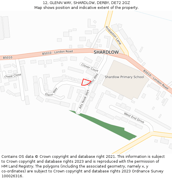 12, GLENN WAY, SHARDLOW, DERBY, DE72 2GZ: Location map and indicative extent of plot