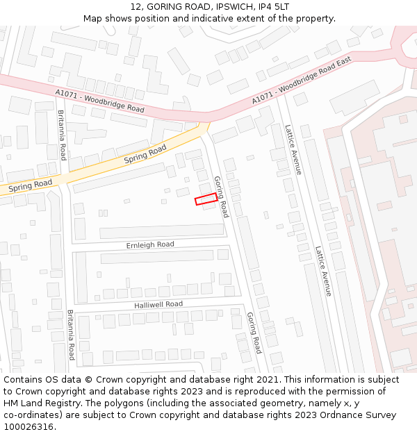 12, GORING ROAD, IPSWICH, IP4 5LT: Location map and indicative extent of plot