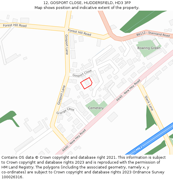 12, GOSPORT CLOSE, HUDDERSFIELD, HD3 3FP: Location map and indicative extent of plot