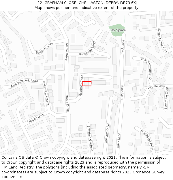 12, GRAFHAM CLOSE, CHELLASTON, DERBY, DE73 6XJ: Location map and indicative extent of plot