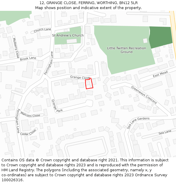 12, GRANGE CLOSE, FERRING, WORTHING, BN12 5LR: Location map and indicative extent of plot