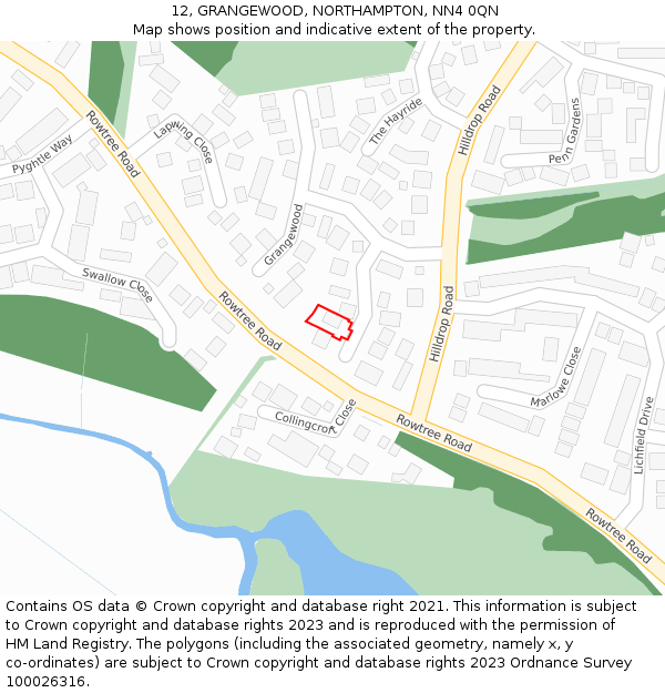 12, GRANGEWOOD, NORTHAMPTON, NN4 0QN: Location map and indicative extent of plot