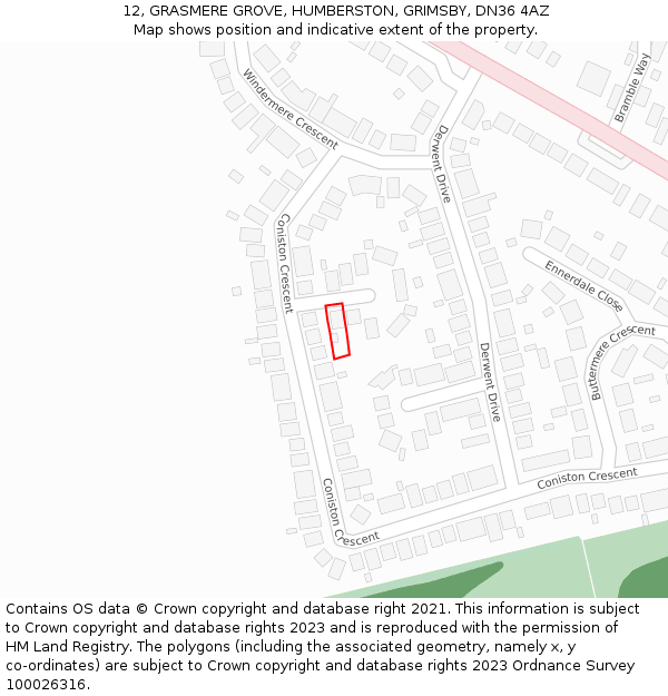 12, GRASMERE GROVE, HUMBERSTON, GRIMSBY, DN36 4AZ: Location map and indicative extent of plot