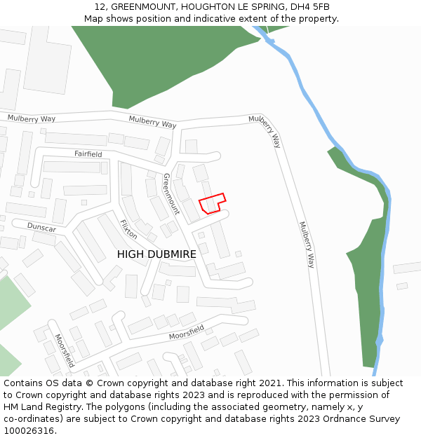 12, GREENMOUNT, HOUGHTON LE SPRING, DH4 5FB: Location map and indicative extent of plot