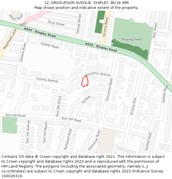 12, GROSVENOR AVENUE, SHIPLEY, BD18 4RR: Location map and indicative extent of plot