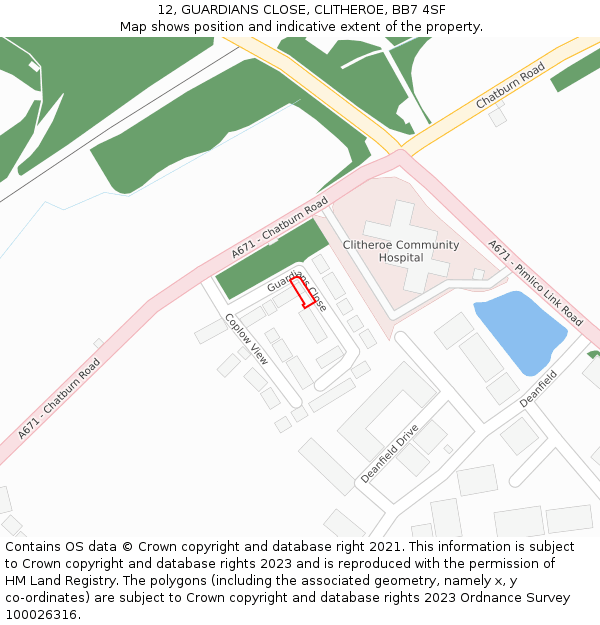 12, GUARDIANS CLOSE, CLITHEROE, BB7 4SF: Location map and indicative extent of plot