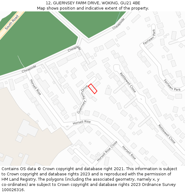 12, GUERNSEY FARM DRIVE, WOKING, GU21 4BE: Location map and indicative extent of plot