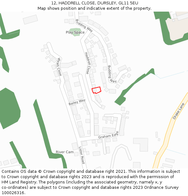 12, HADDRELL CLOSE, DURSLEY, GL11 5EU: Location map and indicative extent of plot