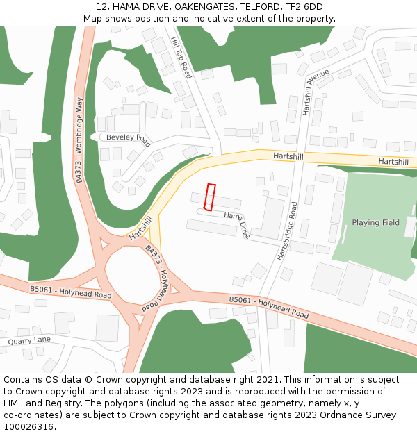 12, HAMA DRIVE, OAKENGATES, TELFORD, TF2 6DD: Location map and indicative extent of plot