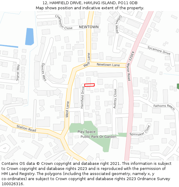 12, HAMFIELD DRIVE, HAYLING ISLAND, PO11 0DB: Location map and indicative extent of plot